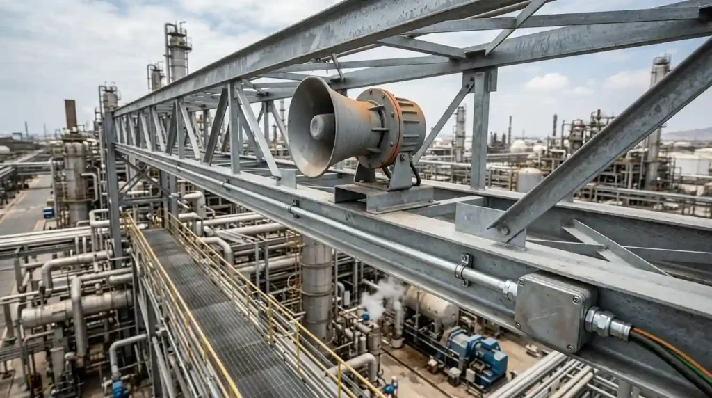 Sirena industrial para cobertura sonora en planta y áreas de proceso